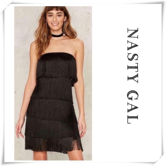 NASTY Gal Full Fringe Sway of Life Flowy Mini Dress in Black Size M - Picture 1 of 8